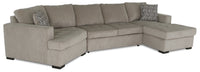 Made in Canada Legend 3-Piece Left-Facing Chenille Fabric Cuddler Sleeper Sectional with Chaise - Platinum Beige 