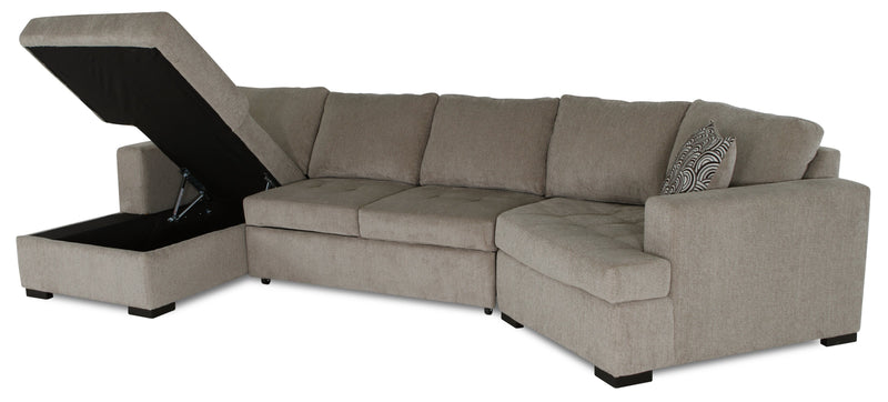 Made in Canada Legend 3-Piece Right-Facing Chenille Fabric Cuddler Sleeper Sectional with Chaise - Platinum Beige
