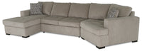Made in Canada Legend 3-Piece Right-Facing Chenille Fabric Cuddler Sleeper Sectional with Chaise - Platinum Beige 