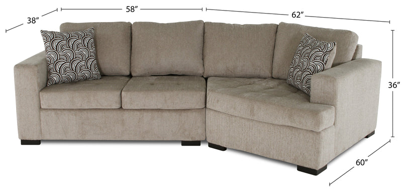 Made in Canada Legend 2-Piece Right-Facing Chenille Fabric Cuddler Sectional - Platinum Beige