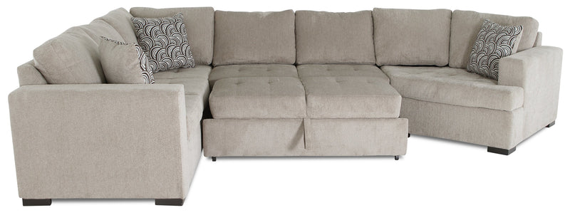 Made in Canada Legend 3-Piece Right-Facing Chenille Fabric Cuddler Sleeper Sectional - Platinum Beige