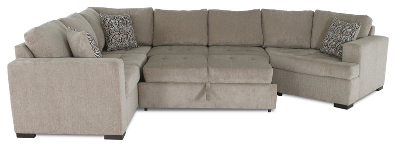 Made in Canada Legend 4-Piece Right-Facing Chenille Fabric Cuddler Sleeper Sectional - Platinum Beige