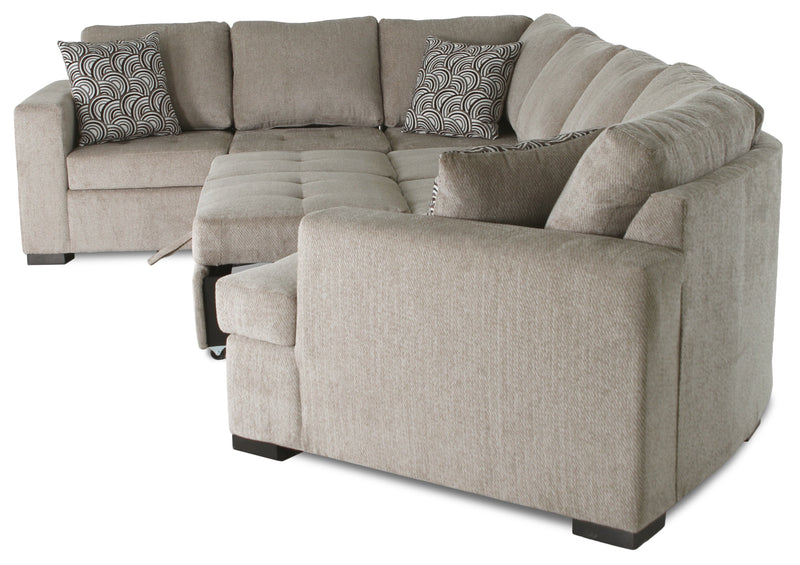 Made in Canada Legend 4-Piece Right-Facing Chenille Fabric Cuddler Sleeper Sectional - Platinum Beige