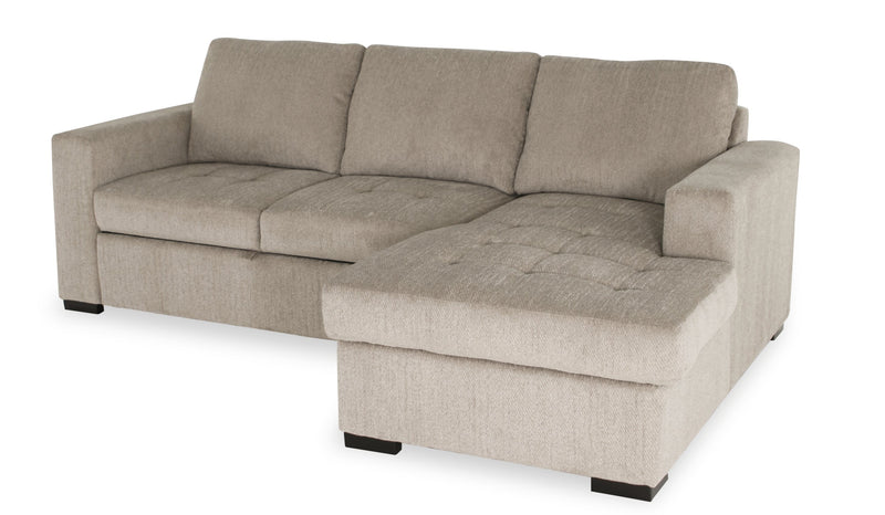 Made in Canada Legend 2-Piece Right-Facing Chenille Fabric Sleeper Sectional with Storage Chaise - Platinum Beige
