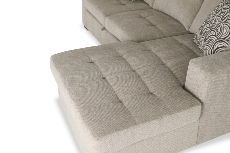 Made in Canada Legend 2-Piece Right-Facing Chenille Fabric Sleeper Sectional with Storage Chaise - Platinum Beige