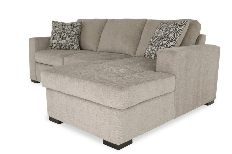 Made in Canada Legend 2-Piece Right-Facing Chenille Fabric Sleeper Sectional with Storage Chaise - Platinum Beige
