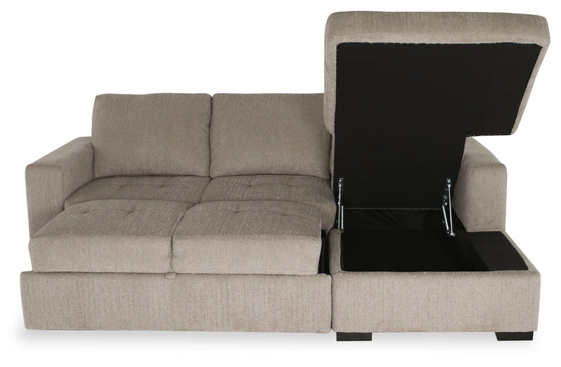 Made in Canada Legend 2-Piece Right-Facing Chenille Fabric Sleeper Sectional with Storage Chaise - Platinum Beige