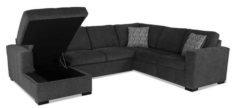 Made in Canada Legend 3-Piece Left-Facing Chenille Fabric Sleeper Sectional with Storage Chaise - Pepper Grey