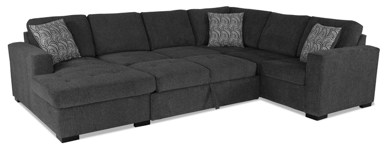 Made in Canada Legend 3-Piece Left-Facing Chenille Fabric Sleeper Sectional with Storage Chaise - Pepper Grey