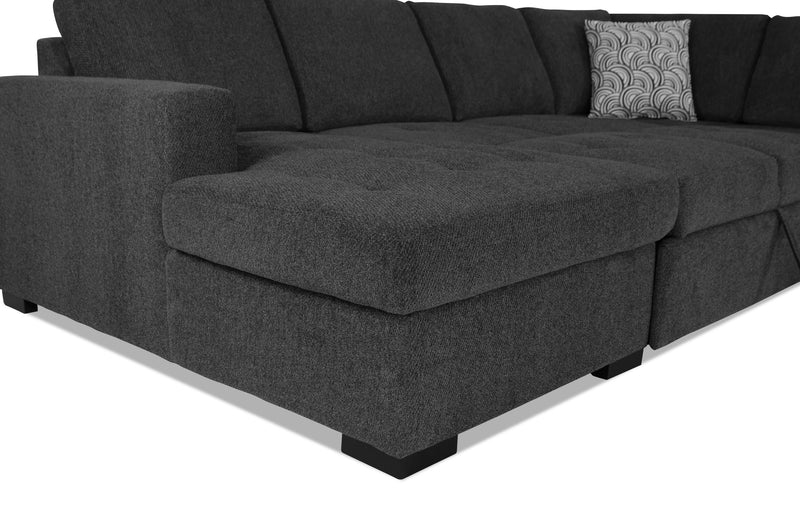 Made in Canada Legend 3-Piece Left-Facing Chenille Fabric Sleeper Sectional with Storage Chaise - Pepper Grey