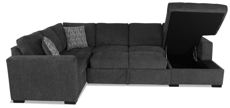 Made in Canada Legend 3-Piece Right-Facing Chenille Fabric Sleeper Sectional with Storage Chaise - Pepper Grey
