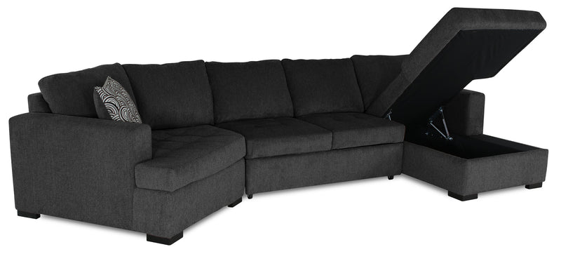 Made in Canada Legend 3-Piece Left-Facing Chenille Fabric Cuddler Sleeper Sectional with Chaise - Pepper Grey