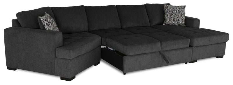 Made in Canada Legend 3-Piece Left-Facing Chenille Fabric Cuddler Sleeper Sectional with Chaise - Pepper Grey