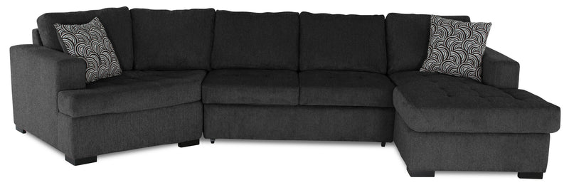 Made in Canada Legend 3-Piece Left-Facing Chenille Fabric Cuddler Sleeper Sectional with Chaise - Pepper Grey