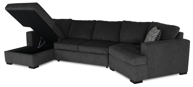 Made in Canada Legend 3-Piece Right-Facing Chenille Fabric Cuddler Sleeper Sectional with Chaise - Pepper Grey