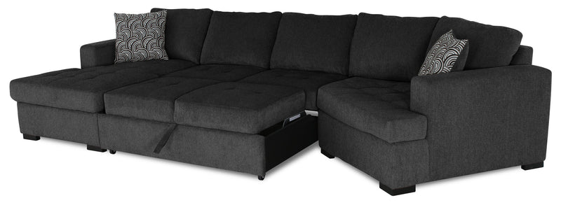 Made in Canada Legend 3-Piece Right-Facing Chenille Fabric Cuddler Sleeper Sectional with Chaise - Pepper Grey