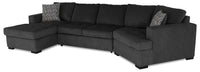 Made in Canada Legend 3-Piece Right-Facing Chenille Fabric Cuddler Sleeper Sectional with Chaise - Pepper Grey 