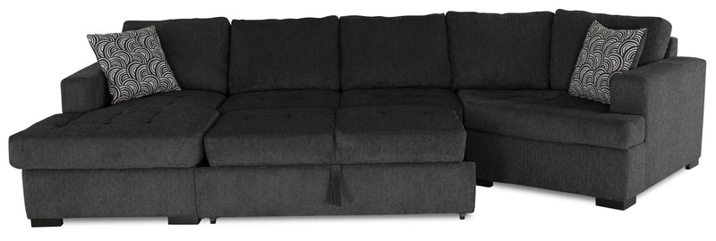 Made in Canada Legend 3-Piece Right-Facing Chenille Fabric Cuddler Sleeper Sectional with Chaise - Pepper Grey