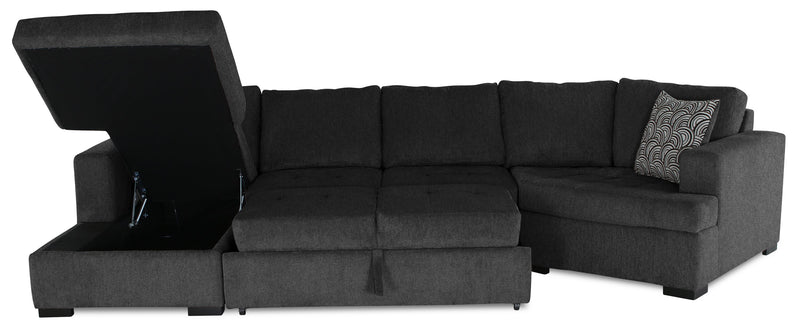 Made in Canada Legend 3-Piece Right-Facing Chenille Fabric Cuddler Sleeper Sectional with Chaise - Pepper Grey