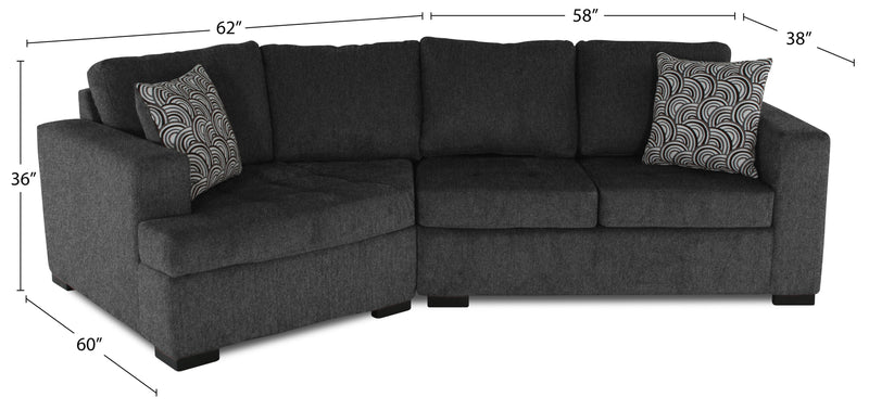 Made in Canada Legend 2-Piece Left-Facing Chenille Fabric Cuddler Sectional - Pepper Grey