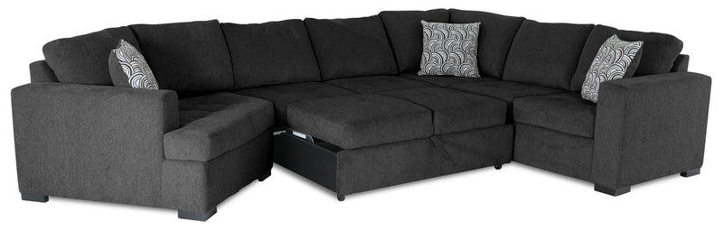 Made in Canada Legend 3-Piece Left-Facing Chenille Fabric Cuddler Sleeper Sectional - Pepper Grey