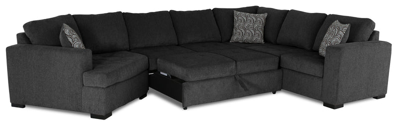 Made in Canada Legend 4-Piece Left-Facing Chenille Fabric Cuddler Sleeper Sectional - Pepper Grey