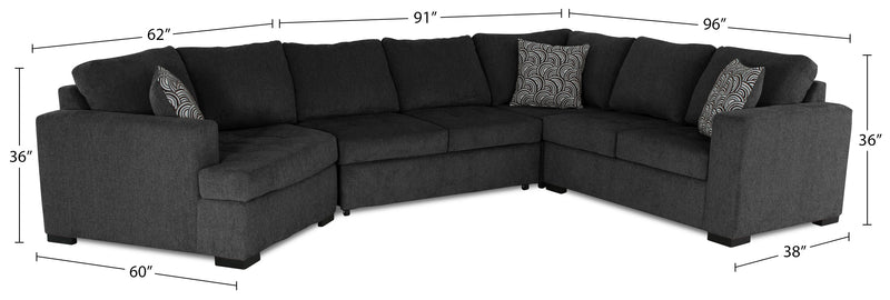 Made in Canada Legend 4-Piece Left-Facing Chenille Fabric Cuddler Sleeper Sectional - Pepper Grey