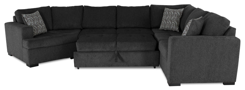 Made in Canada Legend 4-Piece Left-Facing Chenille Fabric Cuddler Sleeper Sectional - Pepper Grey