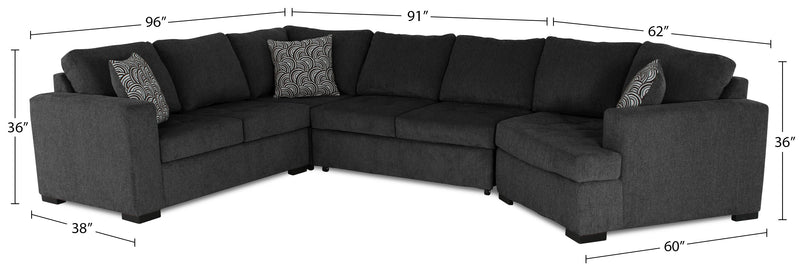 Made in Canada Legend 4-Piece Right-Facing Chenille Fabric Cuddler Sleeper Sectional - Pepper Grey
