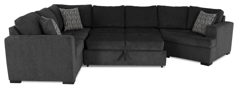 Made in Canada Legend 4-Piece Right-Facing Chenille Fabric Cuddler Sleeper Sectional - Pepper Grey