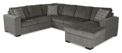 Made in Canada Legend 3-Piece Right-Facing Chenille Fabric Sleeper Sectional with Storage Chaise - Pewter Brown | Sofa-lit sectionnel de droite Legend 3 pièces fabriqué au Canada en tissu de chenille avec fauteuil long de rangement - brun étain