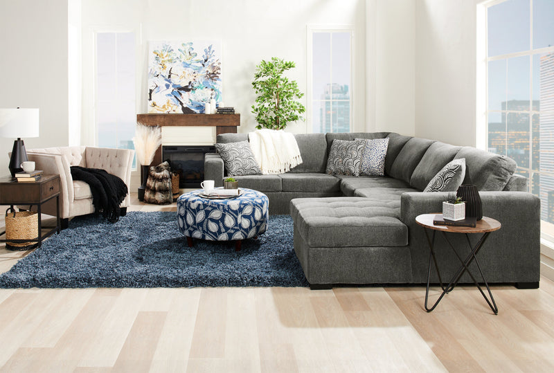 Made in Canada Legend 3-Piece Right-Facing Chenille Fabric Sleeper Sectional with Storage Chaise - Pewter Brown