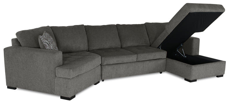Made in Canada Legend 3-Piece Left-Facing Chenille Fabric Cuddler Sleeper Sectional with Chaise - Pewter Brown