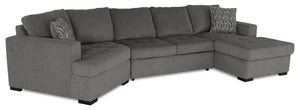 Made in Canada Legend 3-Piece Left-Facing Chenille Fabric Cuddler Sleeper Sectional with Chaise - Pewter Brown
