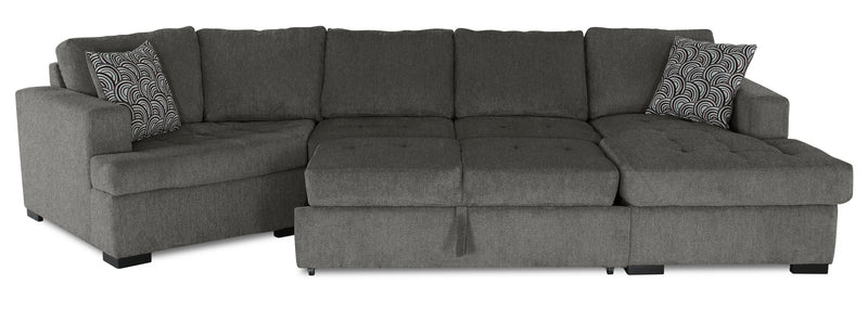 Made in Canada Legend 3-Piece Left-Facing Chenille Fabric Cuddler Sleeper Sectional with Chaise - Pewter Brown