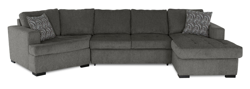 Made in Canada Legend 3-Piece Left-Facing Chenille Fabric Cuddler Sleeper Sectional with Chaise - Pewter Brown