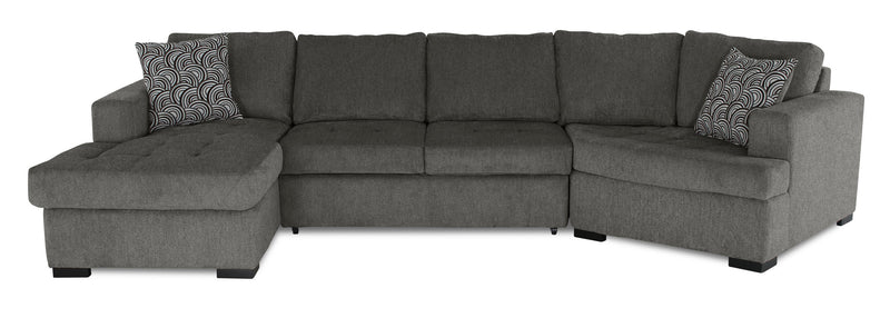 Made in Canada Legend 3-Piece Right-Facing Chenille Fabric Cuddler Sleeper Sectional with Chaise - Pewter Brown