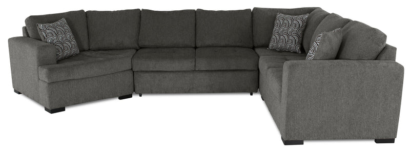 Made in Canada Legend 4-Piece Left-Facing Chenille Fabric Cuddler Sleeper Sectional with Chaise - Pewter Brown