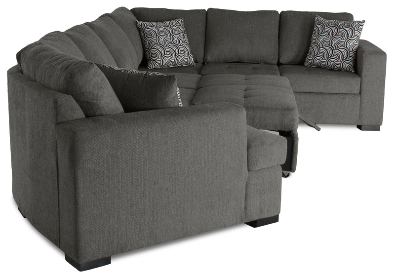 Made in Canada Legend 4-Piece Left-Facing Chenille Fabric Cuddler Sleeper Sectional with Chaise - Pewter Brown