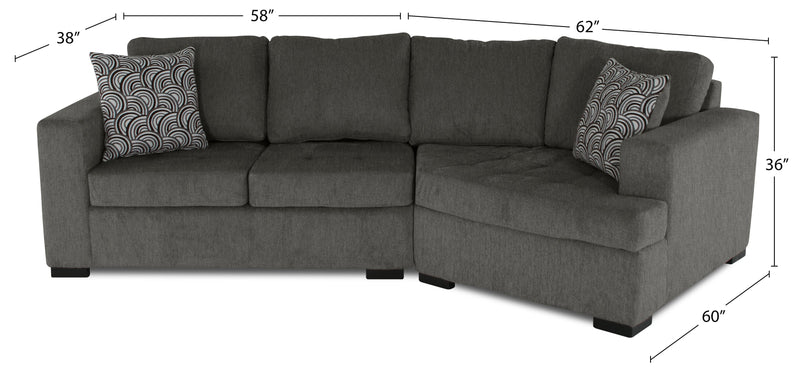 Made in Canada Legend 2-Piece Right-Facing Chenille Fabric Cuddler Sectional - Pewter Brown