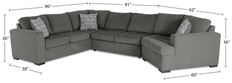 Made in Canada Legend 3-Piece Right-Facing Chenille Fabric Cuddler Sleeper Sectional - Pewter Brown