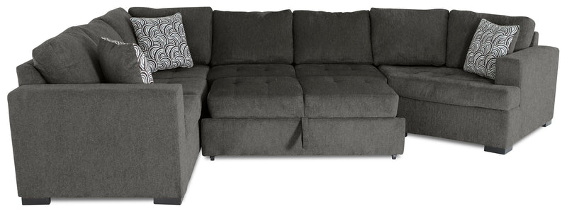 Made in Canada Legend 3-Piece Right-Facing Chenille Fabric Cuddler Sleeper Sectional - Pewter Brown