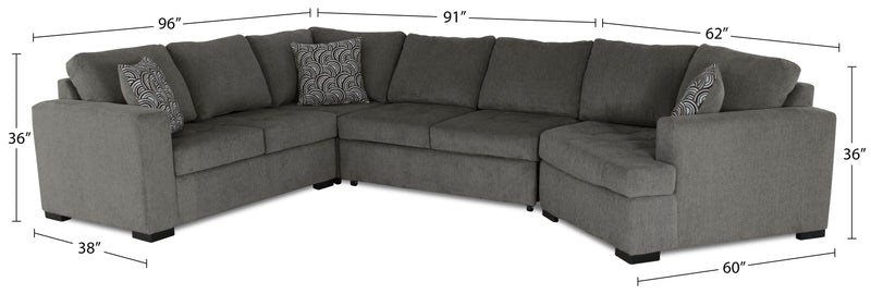 Made in Canada Legend 3-Piece Right-Facing Chenille Fabric Cuddler Sleeper Sectional - Pewter Brown
