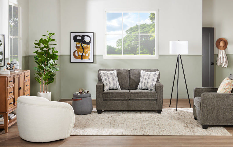 Made in Canada Lennox 57\" Chenille Fabric Loveseat with Reversible Cushions and Accent Pillows - Grey