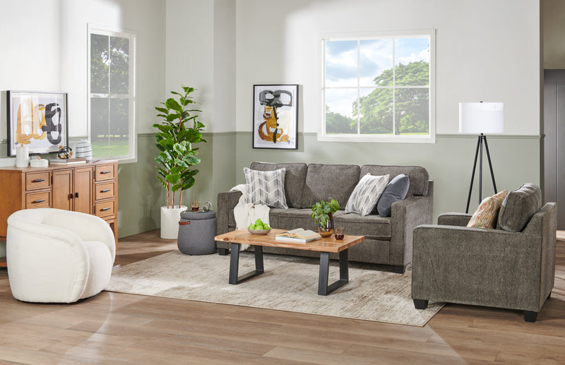 Made in Canada Lennox 83\" Chenille Fabric Sofa with Reversible Cushions and Accent Pillows - Grey