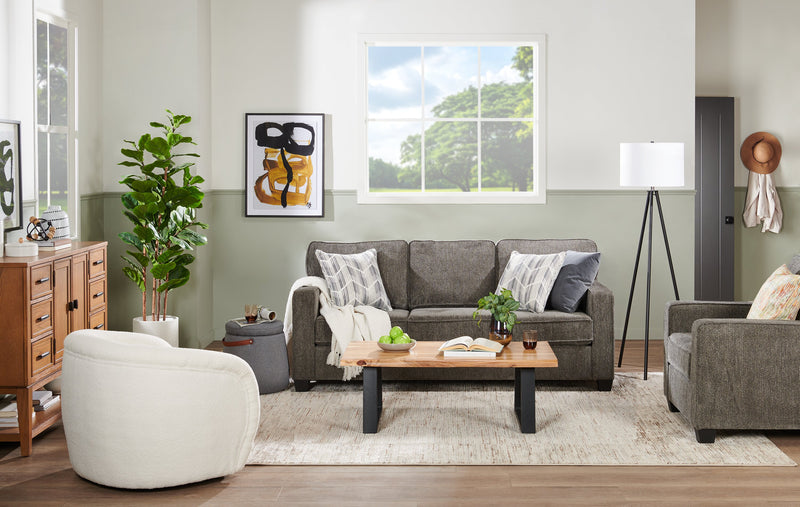 Made in Canada Lennox 83\" Chenille Fabric Sofa with Reversible Cushions and Accent Pillows - Grey