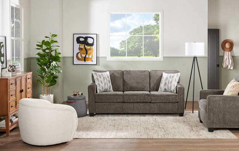 Made in Canada Lennox 83\" Chenille Fabric Sofa with Reversible Cushions and Accent Pillows - Grey