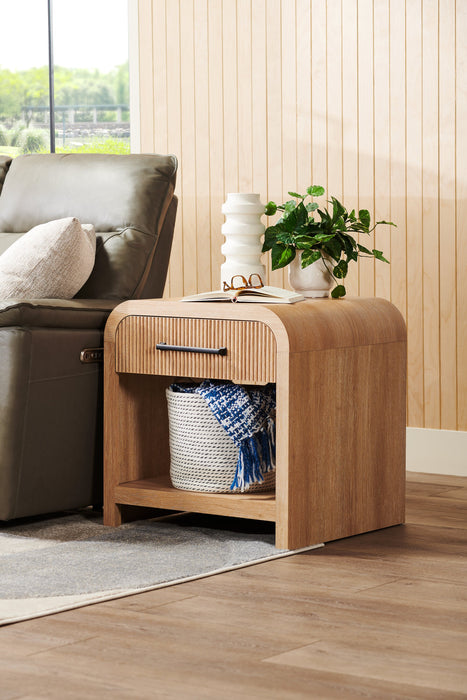 Scott Living Lenore 24” Modern End Table with Storage, Shelf and USB Port - Natural