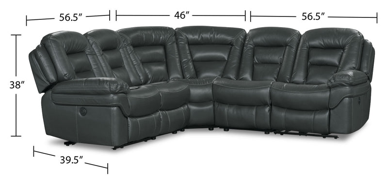 Leo 5-Piece Leather-Look Fabric Power Reclining Sectional - Grey