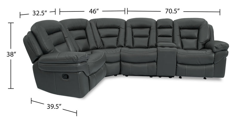 Leo 5-Piece Leather-Look Fabric Reclining Sectional with Storage Console and Dual Cupholders - Grey